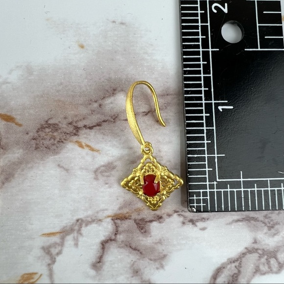 Dainty Red and Gold Natural Stone Earrings - Picture 5 of 5